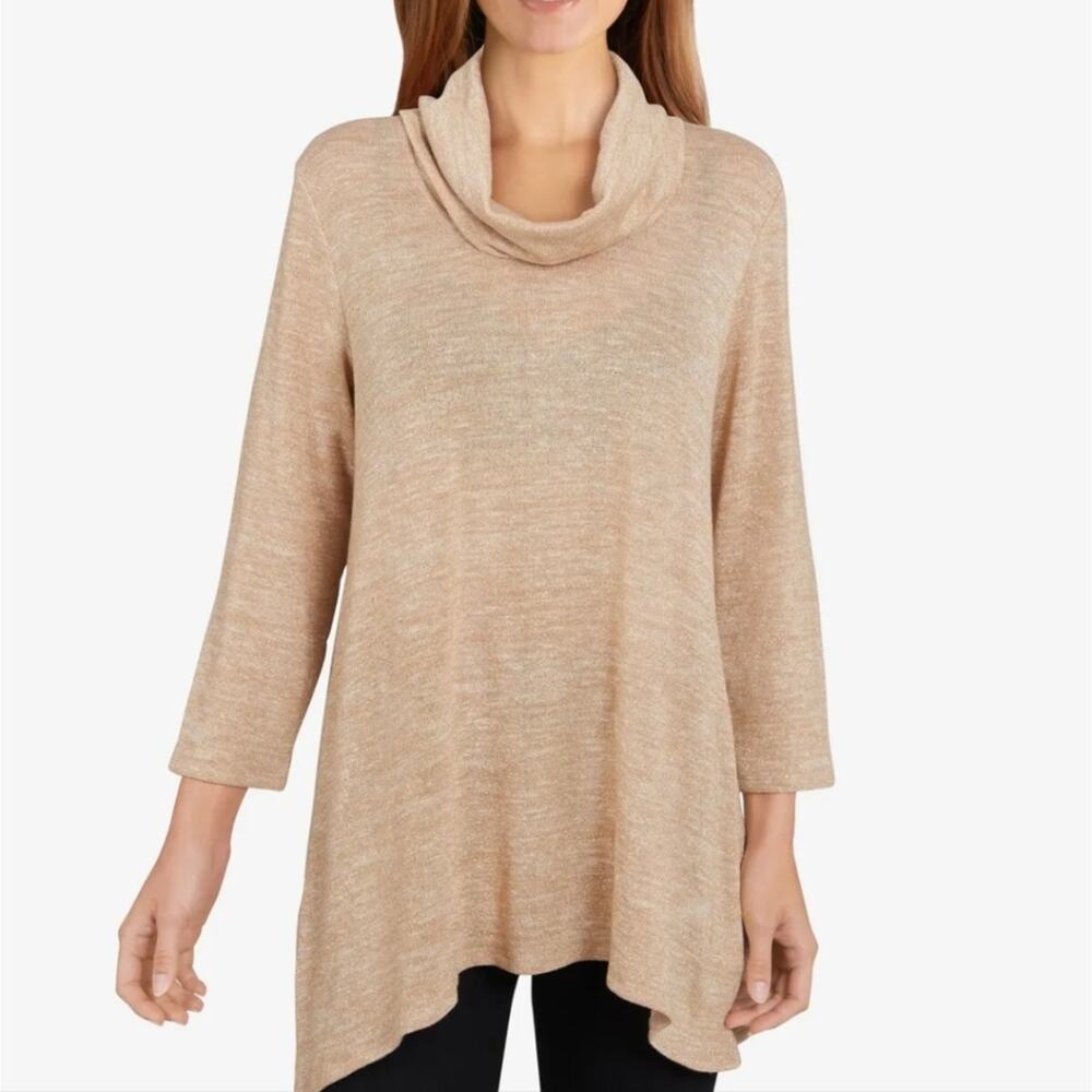 NEW Ruby Road Gold Metallic Cowlneck Sweater Large $55